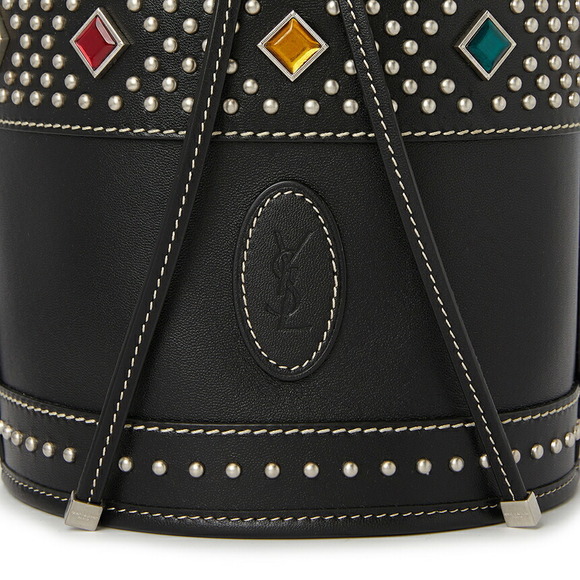 Saint Laurent Bahia Embellished Leather Bucket Bag Black - Picture 8 of 10